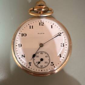 5879300 Elgin Gold Filled Open Face Pocket Watch White Dial Arabic Manual Seconds