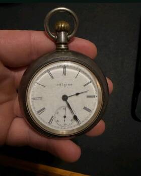 6046707 Elgin Extra Large Sterling Silver Pocket Watch In Working Condition 163.3 Gr