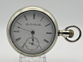 6188649 Elgin 15 Jewel Size 18 Sidewinder Ore Silver Pocket Watch Runs