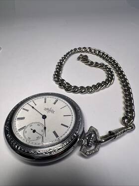 6365398 Elgin Silver Tone Vintage Pocket Watch Circa 1896 6s 7j Movement No