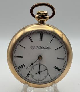6373224 Elgin 10k Gold Filled J Boss 7 Jewel Size 18 Open Face Pocket Watch Minor Repair