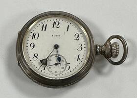 64249 Elgin Antique Sterling Silver Open Face Pocket Watch