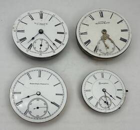 7-17j Elgin 4 Antique Pocket Watch Movements American Waltham 2 Hampden - Parts Lot