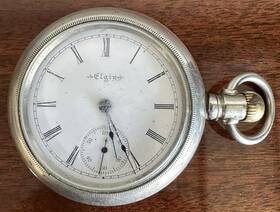 8077936 Elgin Antique 1900 Natl Pocket Watch #8077936 With Keystone Genuine Silveroid Case