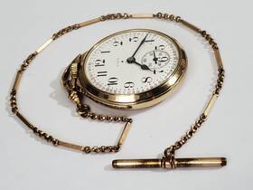 10ktgf Elgin 81238 Railroad Watch 23 Jewels Working Condition With Chain As Is