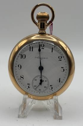 8326613 Elgin 10k Gold Filled 21 Jewel Size 18 Open Face Pocket Watch Runs