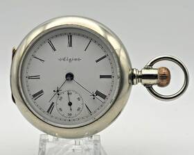 8469845 Elgin Grade 207 Open Face Sidewinder 7 Jewel Size 18 Silveroid Pocket Watch Runs