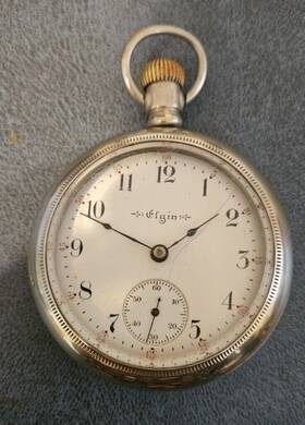 8571 Elgin Antique Pocket Watch Silver Movement For Repair Or Parts