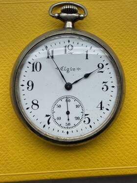 8728456 Elgin Mechanical Pocket Watch Silver White Dial Arabic Numerals Vintage Mens