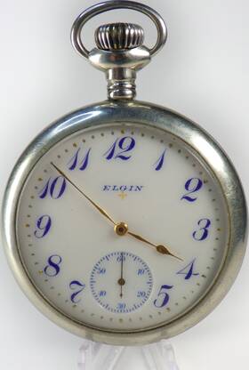 902711 Elgin 16 Size 15 Jewel Silverode Case Rare Blue Dial Pocket Watch Runs Great