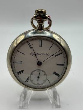 9240800 Elgin Silveroid 17 Jewel Size 18 Open Face Pocket Watch Runs