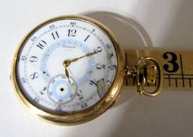 938358 Elgin Antique Pocket Watch 17 Jewel Porcelain Keystone Case For Repair Runs