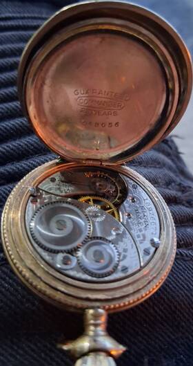 948056 Elgin Gold Filled Full Hunter Pocket Watch Manual Mechanical White Dial