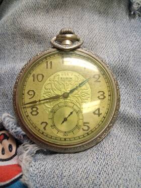 C1933 Elgin Art Deco Mens Pocket Watch Open Face 12s 15j Running