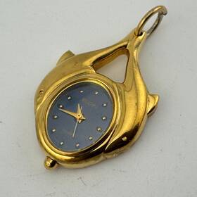 Ee008-009 Elgin Vtg Pendant Pocket Quartz Watch Women Gold Tone Dolphin Theme New Battery