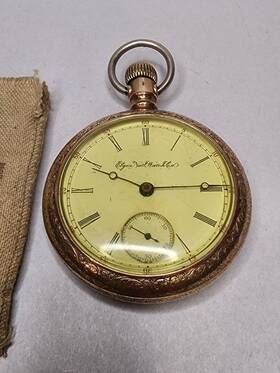 Grade-145 Elgin 1896 Pocket Watch 18s 15j Fahys Montauk Gold Filled Openface Case Ornate