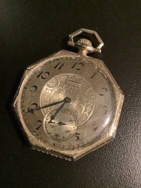 Grade345 Elgin 1923 Grade 12s 17j Pocket Watch With Arrow 14k Solid White Gold Case