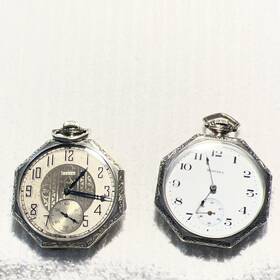 26853142 Elgin Hampden And Mechanical Pocket Watches Silver Case Arabic Vintage Antique