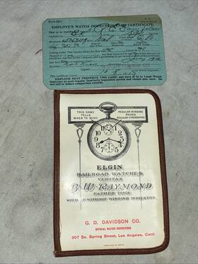 Holder1917 Elgin Vintage Watch Railroad Inspection Certification Celluloid