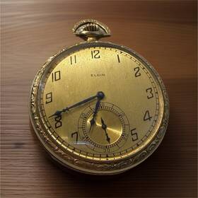 K405881 Elgin Gold Filled Yellow Open Face Pocket Watch 15j Manual 1920s