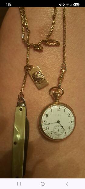 Knife-working-10k Elgin Vintage 1911 Pocket Watch With Chain And Gold-filled