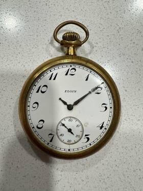 22854210 Elgin M3/22854210 Antique 1920 S Pocket Watch Gold Plated Case 17j Movement For Restoration