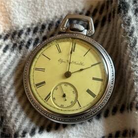 0735843 Elgin Natl Watch Co. Natftl Silver Mechanical Pocket Roman Numerals Antique