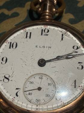 15794396 Elgin Number Gold Filled Open Face Pocket Watch 17 Jewels White Arabic Non-working
