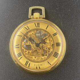 R-1233 Elgin Vintage Skeleton Pocket Watch Mechanical Swiss 17 Jewel R 1233 Ronda Rax