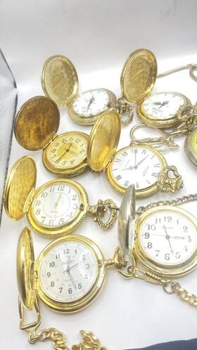 Royal0786 Elgin Lot Of 9 Vintage Designs Pocket Watch Collectible Gift 8 Running 1 Need Service