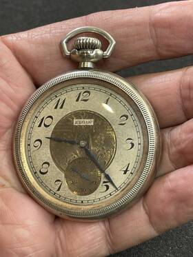 Tj1371 Elgin Vintage 1926 12s 7j Pocket Watch Art Deco Dial For Parts/repair