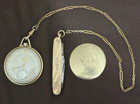 U591085 Elgin 4 Adj. 546 15 J. 10k And 14k Gf Chain Pocket Watch With Rgp Pock Knife