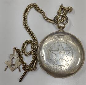 23268 Elgin Watch Co. Texas Ranger Natt Coin Silver Pocket