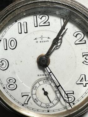 0.9000 Eterna Antique Silver 0.900 Old Chronometre Pocket Watch /alarm