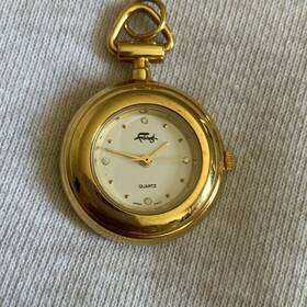 Mzb-2a Flooz Quartz Pocket Watch Yellow Gold Tone White Dial Diamond Markers Analog
