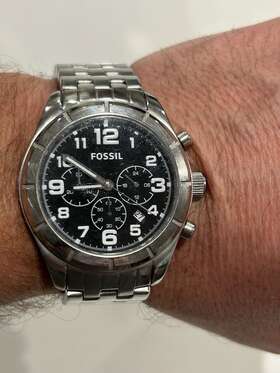 Bq1238 Fossil Ss Chain Bracelet Black Dial Chronograph Watch #bq1238