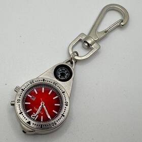 Ml-9230600 Fossil Pocket Watch Men Silver Red Snap-on Quartz Date New Battery
