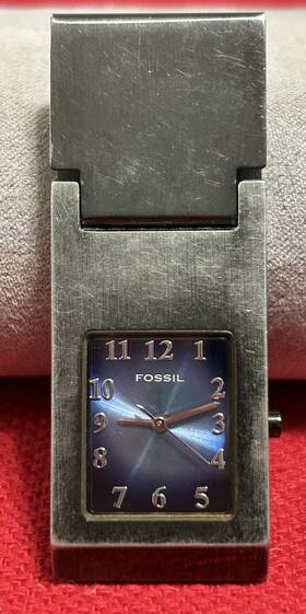 Ml2074 Fossil Authentic Money Clip Watch Men Silver Tone Blue Dial New Battery