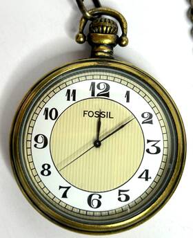 Vt-25149 Fossil Vt-2519 Mens Vintage Pocket Watch - Antique Brass Look With Chain