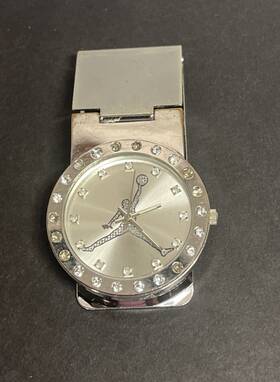 7310 Geneva Platinum Faux Air Jordan Silver Tone Watch Money Clip - New Battery