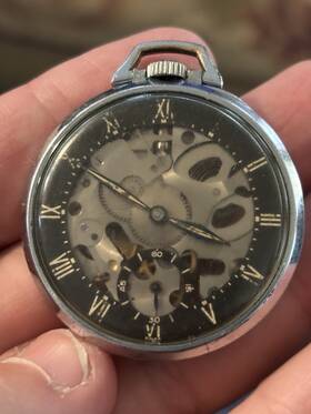 23136 Girard-perregaux 1939 Shell Oil Skeleton Pocket Watch Running
