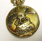 Gold Shows Tone Japan Pocket Date - Quartz Movement Nice Watch Chain
