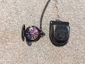 Gotham 050014557298 Pocket Watch With Leather Case Black Purple Dial Working
