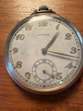 7112 Gotham Mechanical Pocket Watch 7 Jewels Silver Metal Case White Dial Analog