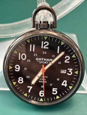 Gwc14109bbk Gotham Mens Sport Gunmetal Stainless Steel Analog Quartz Date Pocket Watch