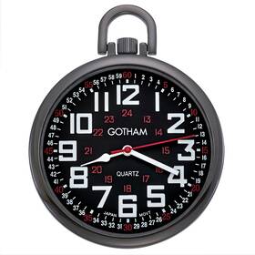 Gwc15029bbk Gotham Mens Gun-tone Slim Railroad 24 Hour Open Face Quartz Pocket Watch #