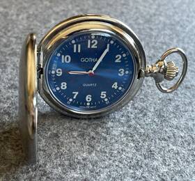 Gwc15042sp Gotham Mens Silver-tone Polished Covered Quartz Pocket Watch Blue Dial