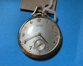 2-278080 Gruen Vintage Pocket Watch 10gf Working 17 J Veri Thin Precision