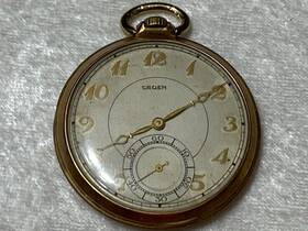 2-66384 Gruen 1930s Art Deco 975 Swiss Sector Dial 15 Jewel Pocket Watch Runs