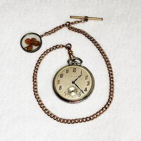 41145 Gruen Antique Ultra Quality Pocket Watch H&h T-bar Chain Real Four Leaf Clover